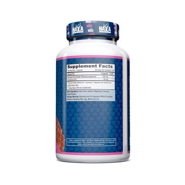 Haya Labs Co-Q10 60 мг + Red Yeast Rice 500 мг, 60 капсул SX3147206727 фото
